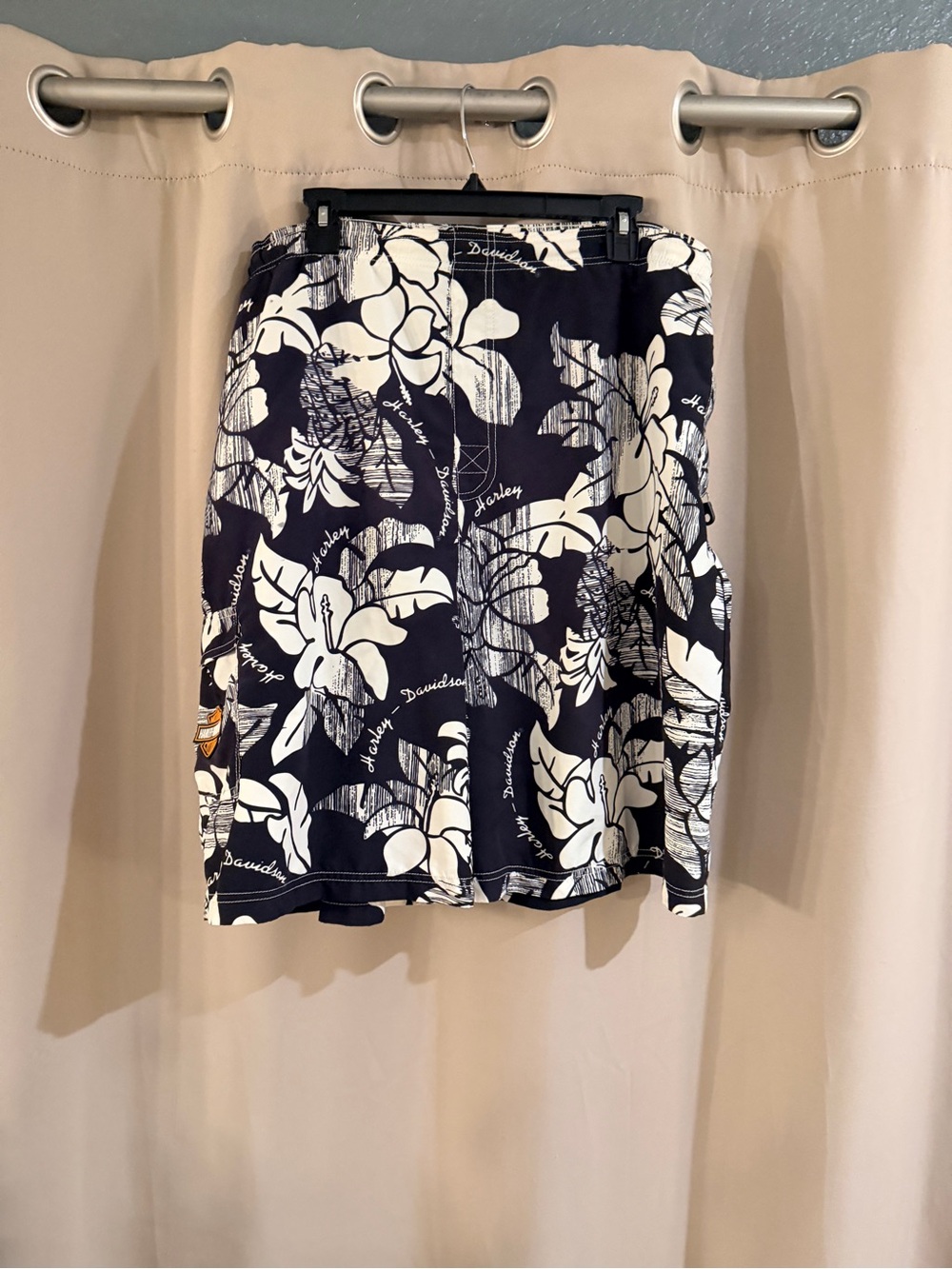 Harley-Davidson Black  and White Floral Swimming Trunks